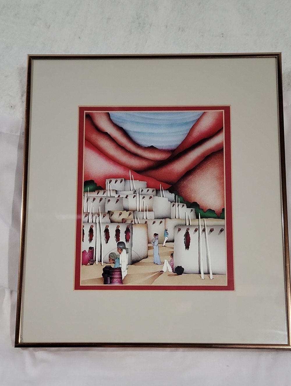 Vintage Amado Pena Jr "Por La Tarde" Framed Art Southwestern Pueblo 14"w × 16"h